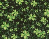 GLITTERY SHAMROCKS on Black, Woven Cotton Quilt fabric, Fat quarter, FQ, St Patricks Day