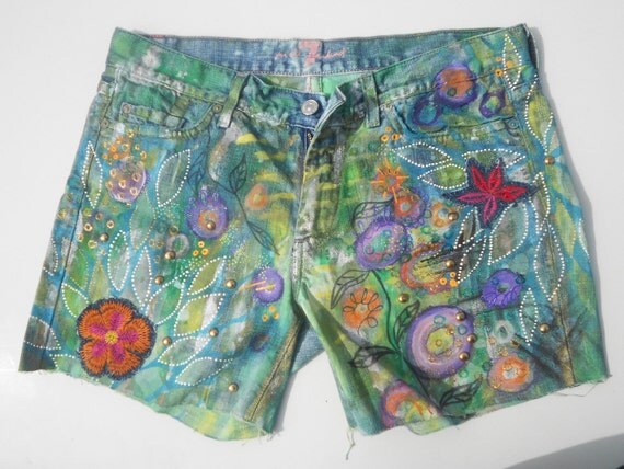 Funky handpainted denim shorts