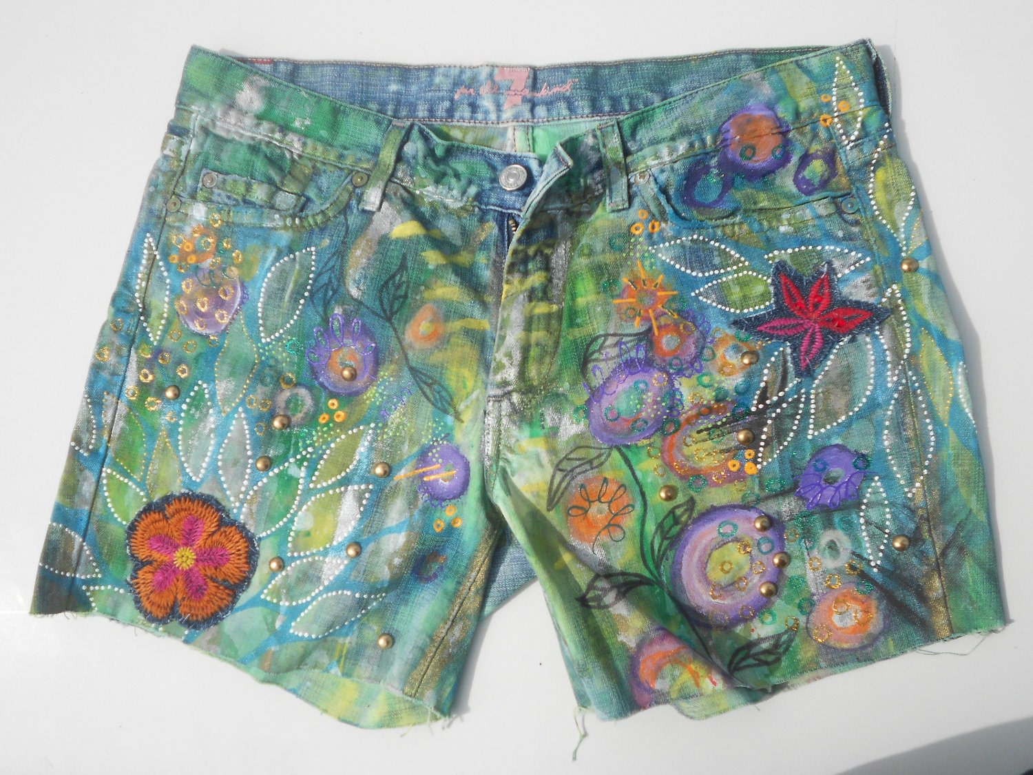 Funky handpainted denim shorts