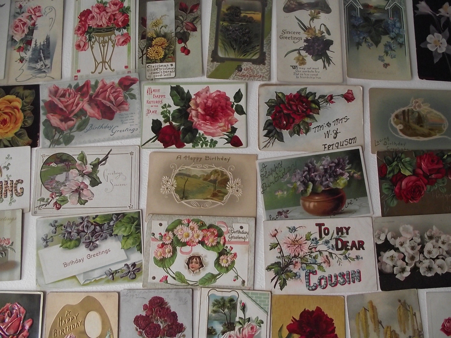 50 Antique Floral Greeting PostCards c. 1900s -Instant Collection
