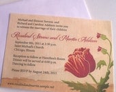Vintage red poppy linen fabric invitation sample