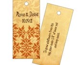 Damask wedding gift tag on plantable paper personalized with bride groom names set of 25