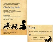 Christening invitation with baby and lambs on linen fabric also for Baptism, set of 25