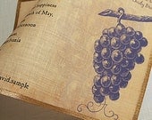 Wedding invitations vintage grapes on rustic linen fabric with burlap color background -  set of 25