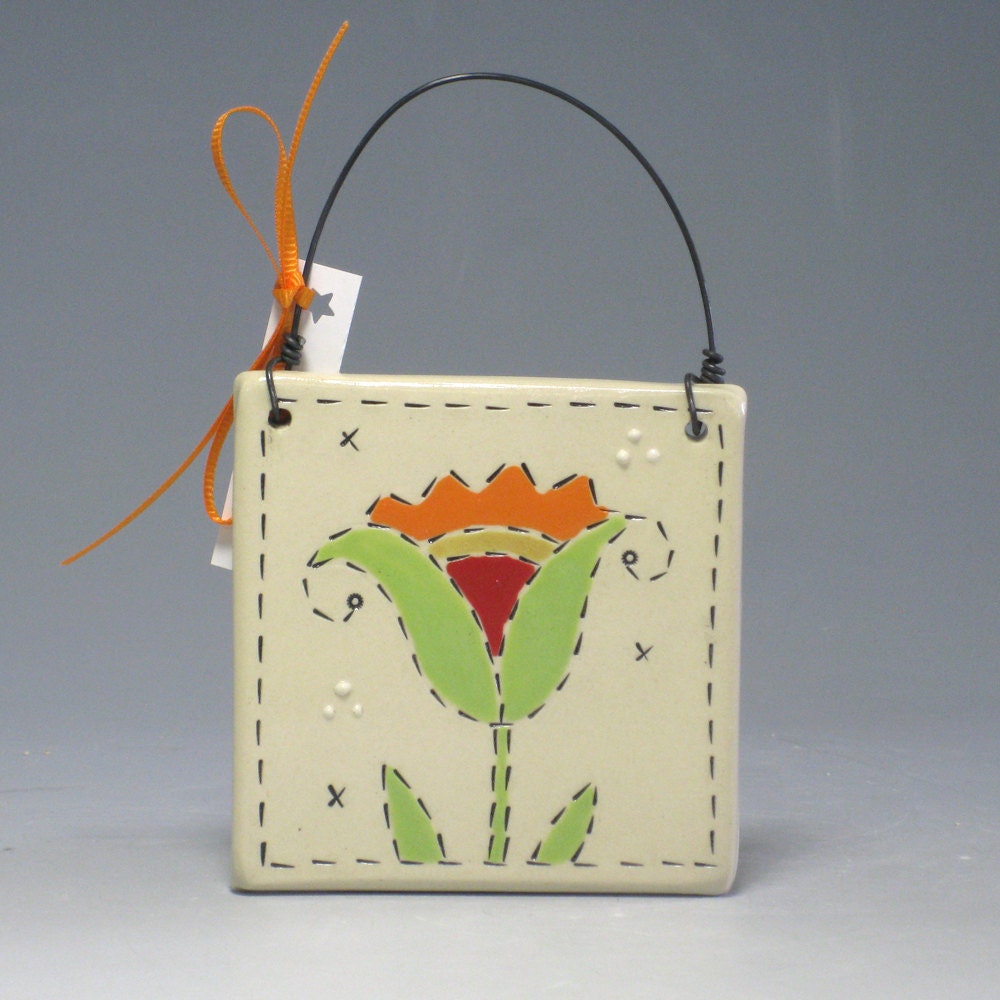 Wall Tile with Red Tulip