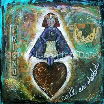 NEW Call as Needed 8 x 8 mixed media print by artist June Pfaff Daley