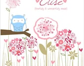 Personalized...Owl and Flowers....Fearfully and wonderfully made 8 by 10 print