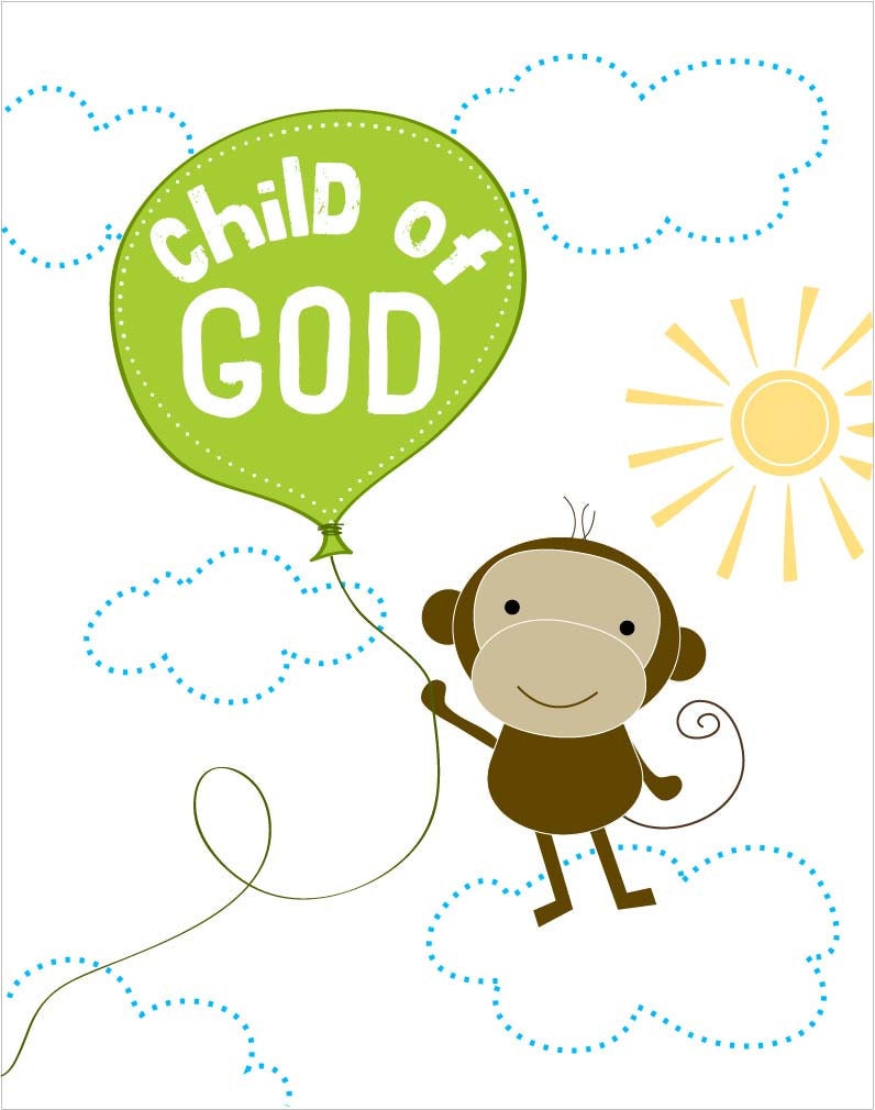 Child of God...monkey with balloon 8 by 10  print.