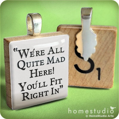 Scrabble Tile Jewelry - Scrabble Necklace Charm - We Are All Mad Here Cheshire Cat. Scrabble Tile Pendant. Necklace chain sold separately