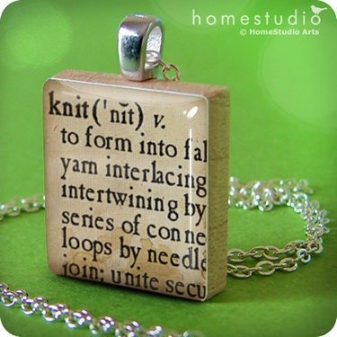 KNITTING DEFINITION : a pendant charm made from a Scrabble Game Tile game piece