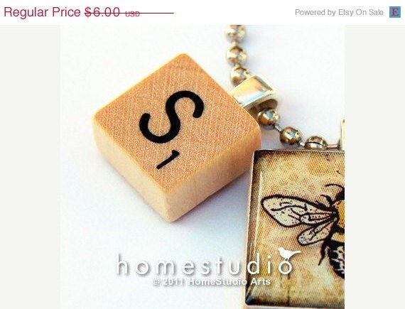 Memorial Day Sale: MINI LETTER CHARM - from a Scrabble Game Tile, handmade by HomStudio