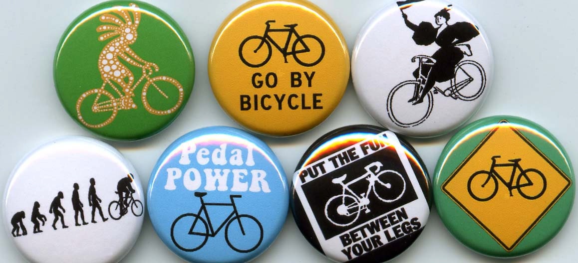 BICYCLING 7 pins/buttons cyclist/messenger/bag/bike/bmx