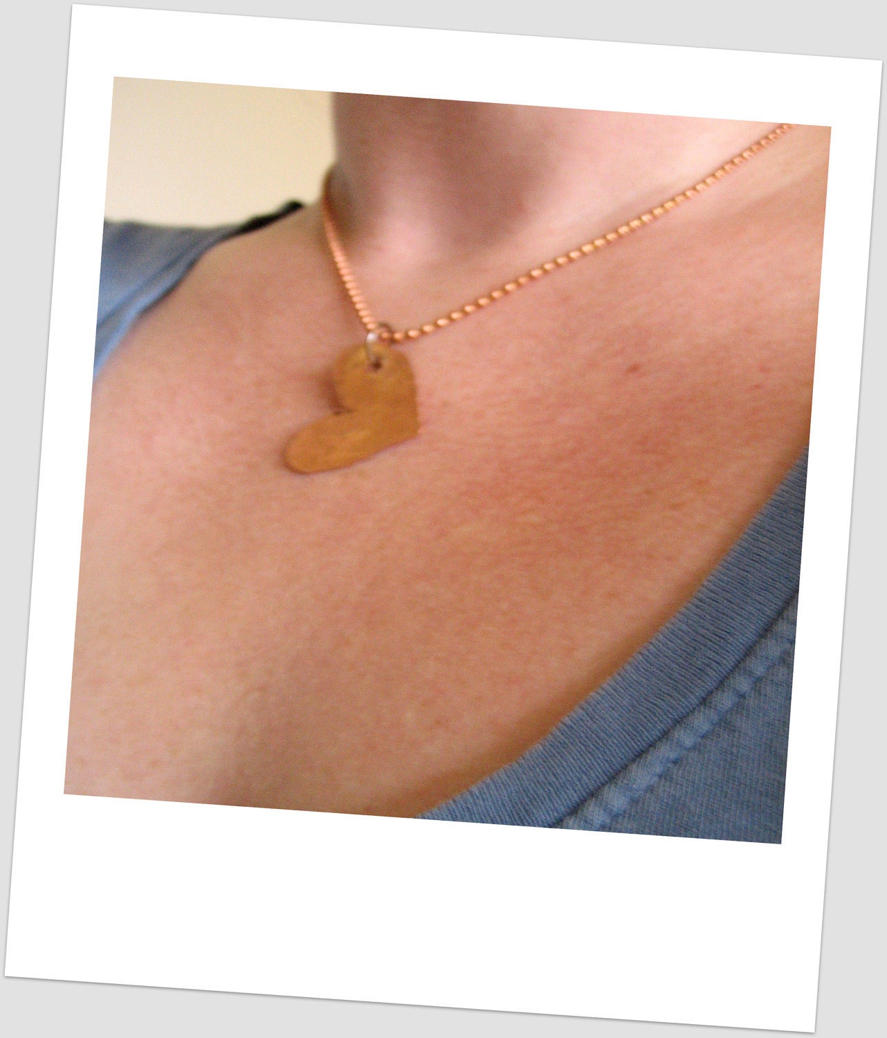 Necklace Battered Heart Copper Freeform on Copper Ball Chain