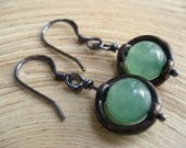 Rustic Green Aventurine Earrings and Antiqued Copper Stone