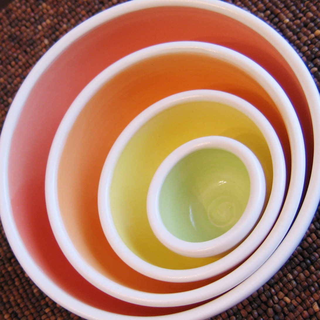 Summer Fruits Nesting Bowls - Large Set of Stoneware Pottery Bowls