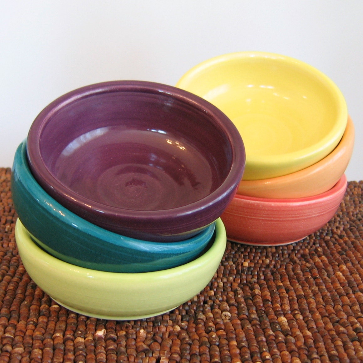 Rainbow Pottery Bowls - Set of 6 Stoneware Ceramic Prep Bowls