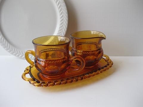 Vintage Kings Crown Amber Cream and Sugar Set