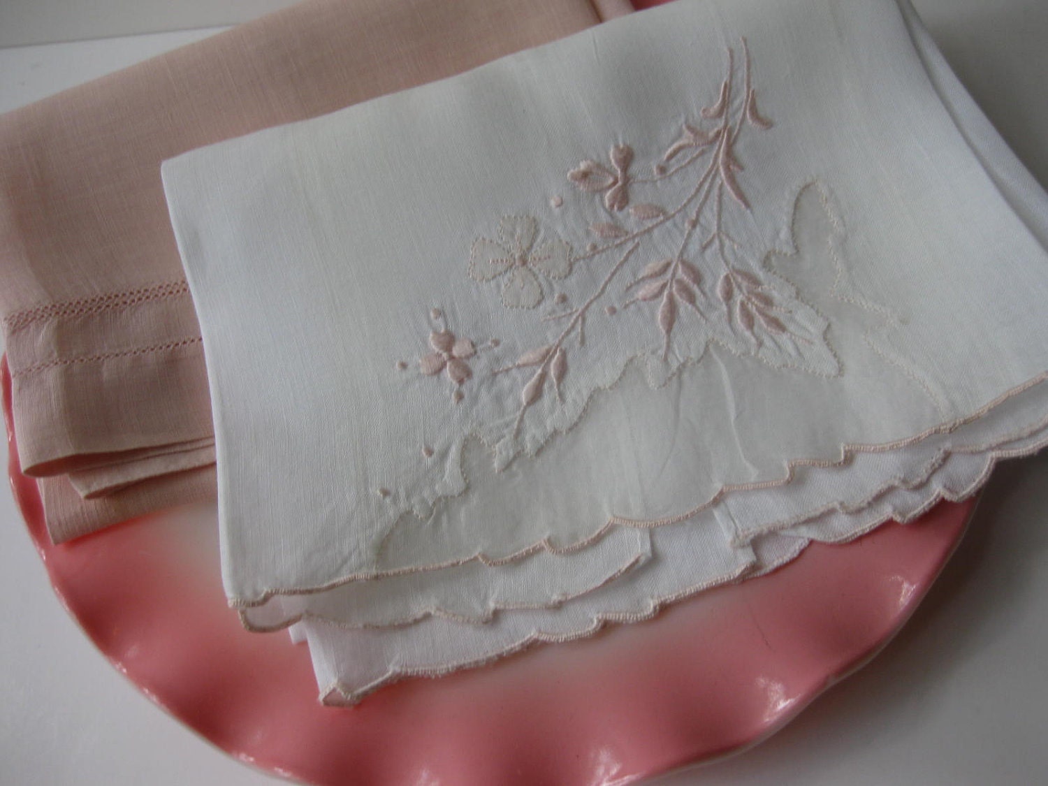 Vintage Pink and Peach Tea Towel Pair