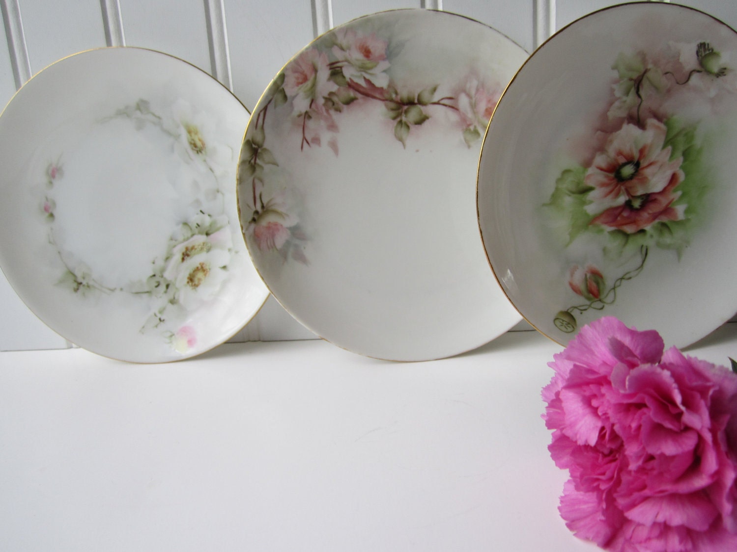 Vintage Trio of Pretty Porcelain Floral Plates