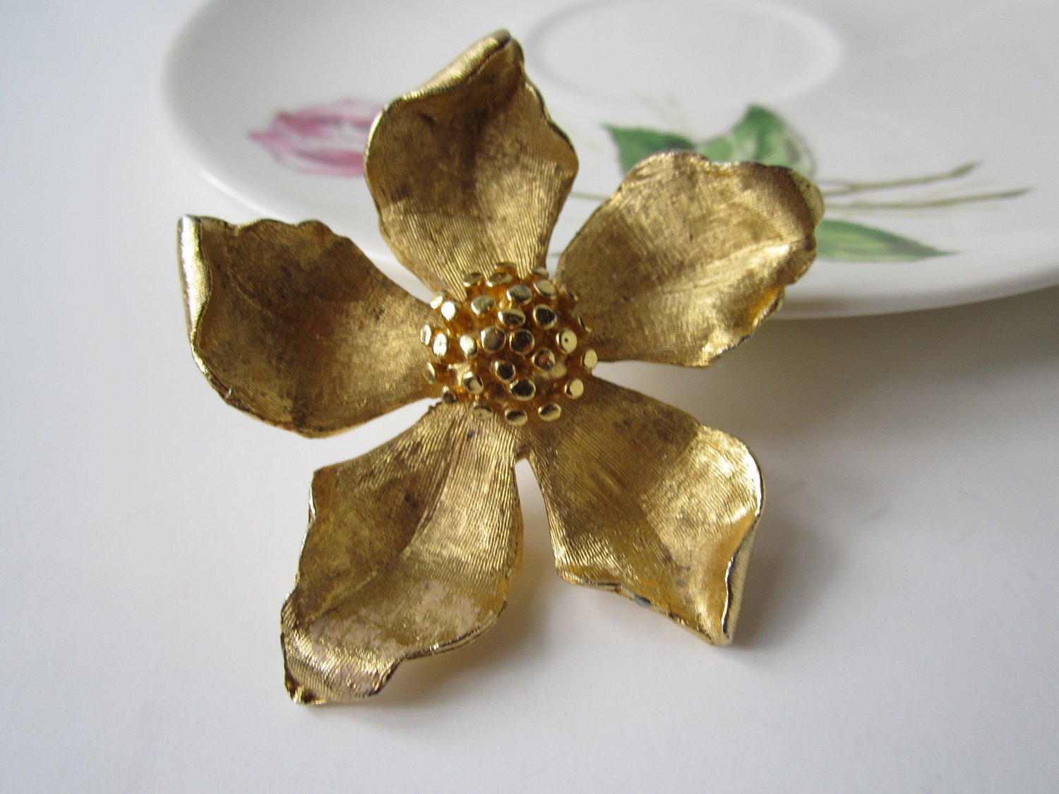 Vintage BSK Goldtone Floral Brooch