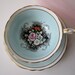 Vintage Paragon Aqua Black Floral Footed Teacup & Saucer