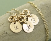 Gold Chainmail Necklace - Personalized Triple Initial Pendant Necklace - Hand Stamped Custom Charm - Chainmail Flower - Fashion Jewelry