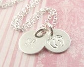 Personalized Initial Round Charm Pendant Necklace - Hand Stamped - New Mother Grandmother - Baby Feet - Unblackened - Fashion Jewelry