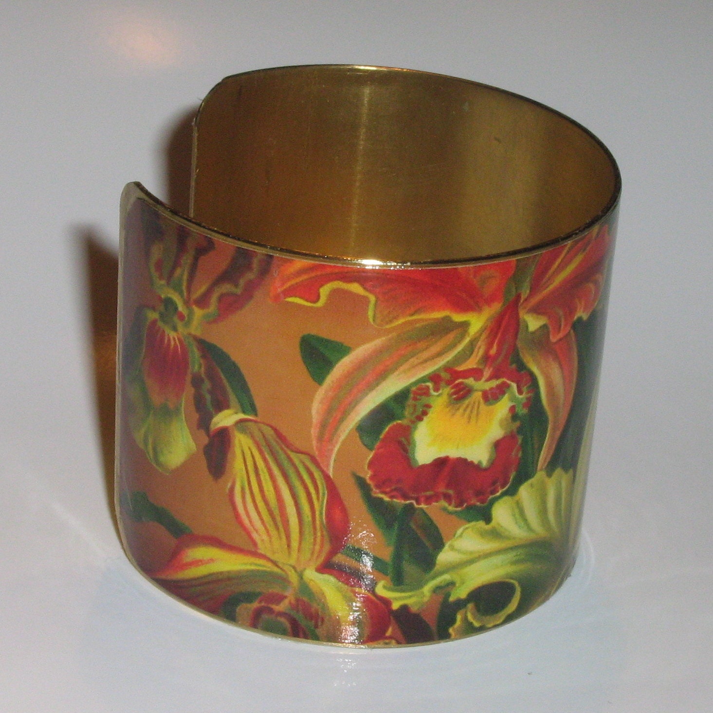 Vintage Style Brass Art Cuff - Orchids