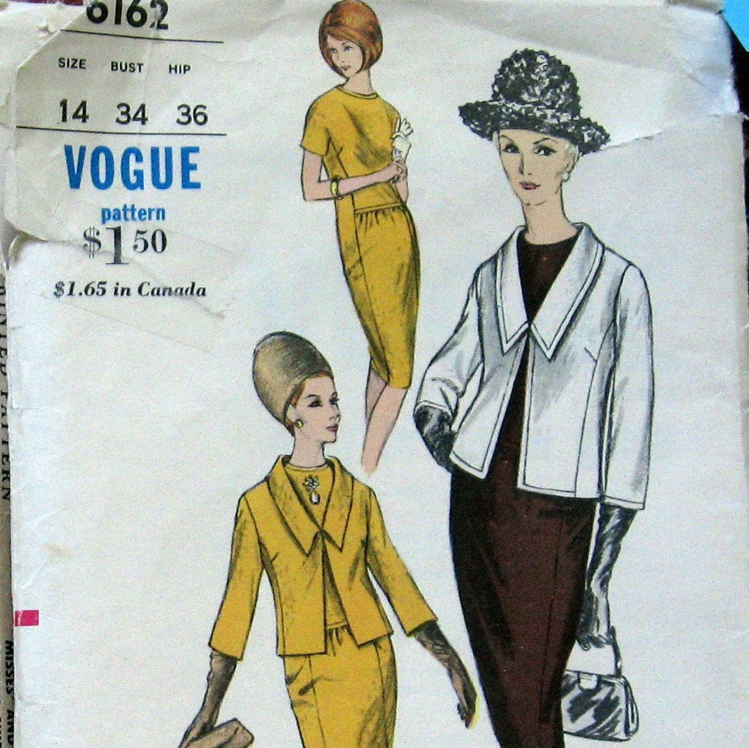 Vintage VOGUE Womens Dress Pattern With Waist Cut Slimming Jacket circa1960s Sz 14 UNCUT