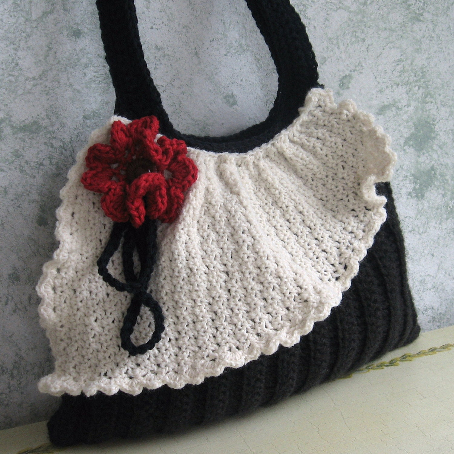 Crochet Purse Pattern Pleated Bag With Drape And Flower Trim PDF Easy To Make Resell Finished