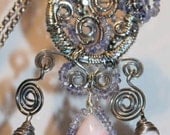 Pink Peruvian and gemstone Pendant or Brooch Sterling Silver Wire Wrapped