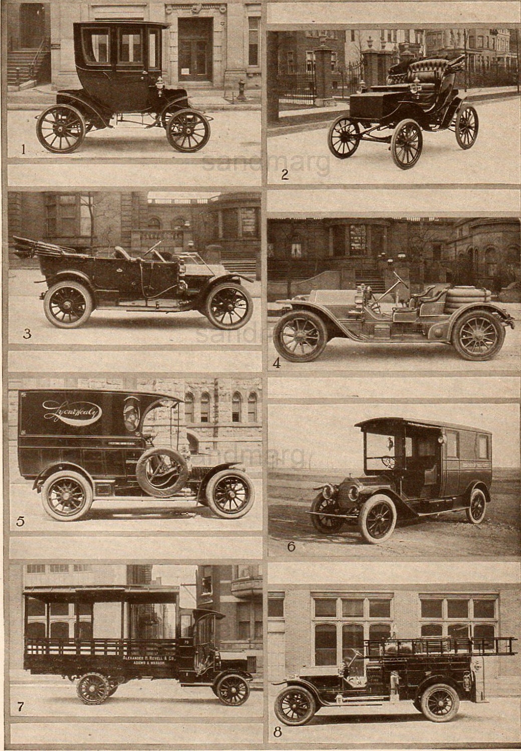 Vintage 1910 Chart of Leading Types of Automobiles Electric and Gas for Framing