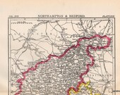 Original Antique Victorian 1897 Map of Northampton and Bedford United Kingdom