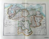 1897 Antique Color Map of Venezuela