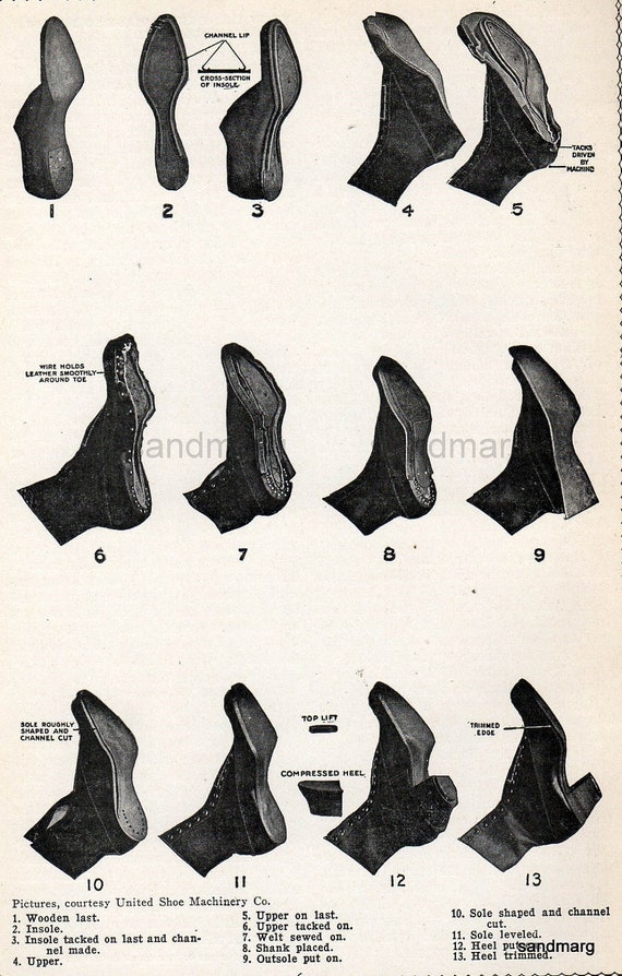 1906 How Shoes Are Made Black and White Chart