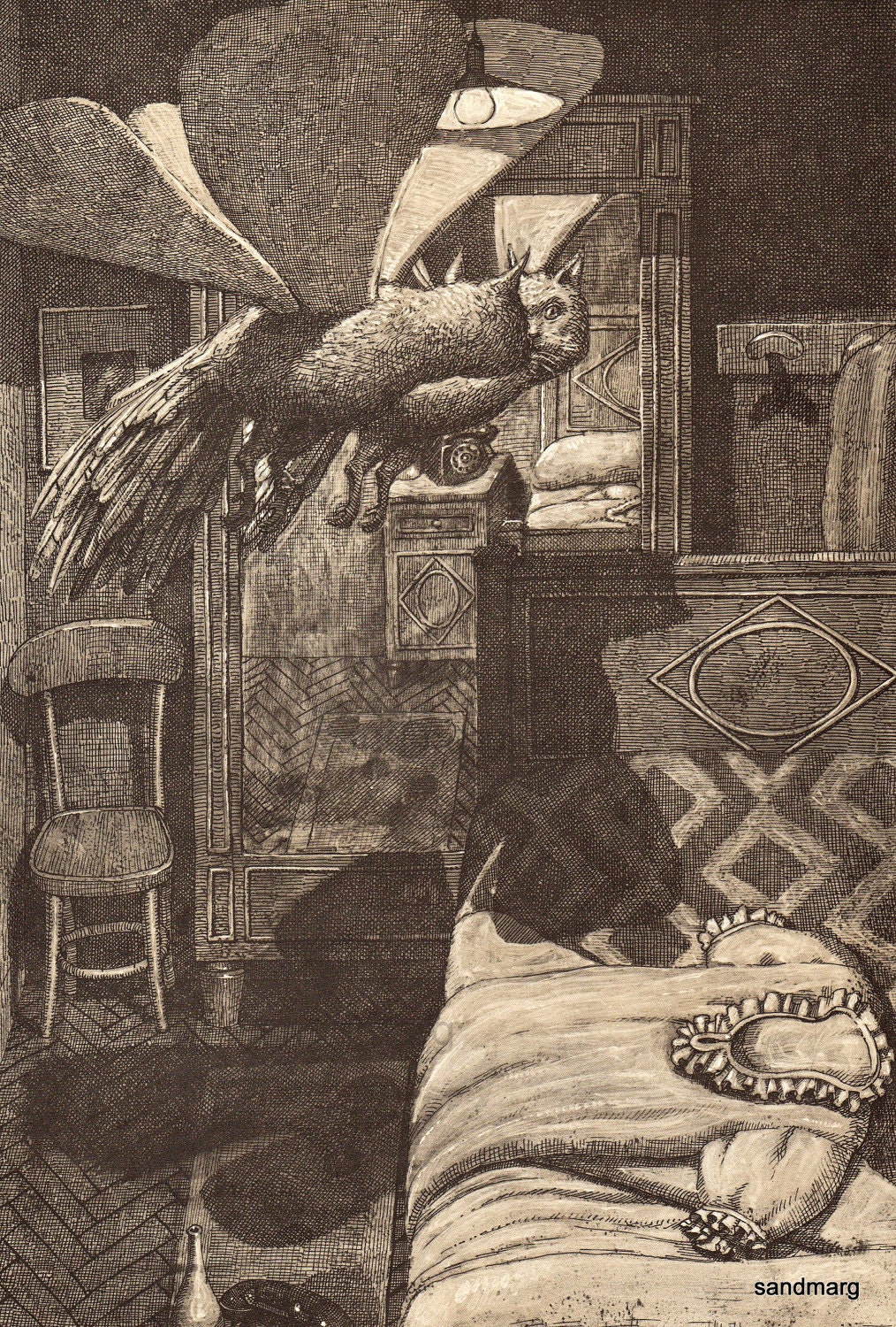 1968 Cat Bat  Modern Beast  Domenico Gnoli Illustration