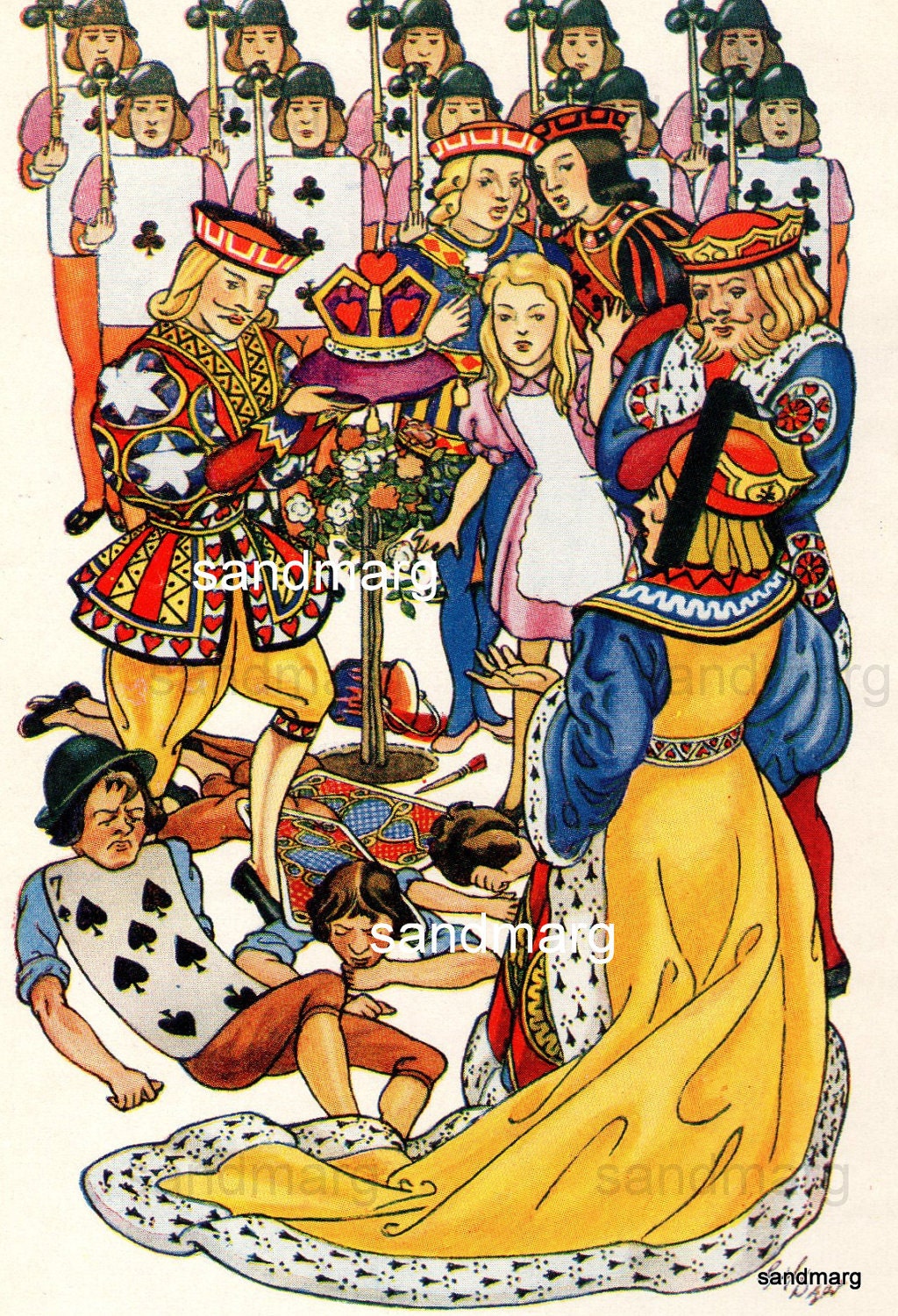 Alice In Wonderland King and Queen of Hearts and the Knave By Gil Dyer Vintage 1940s