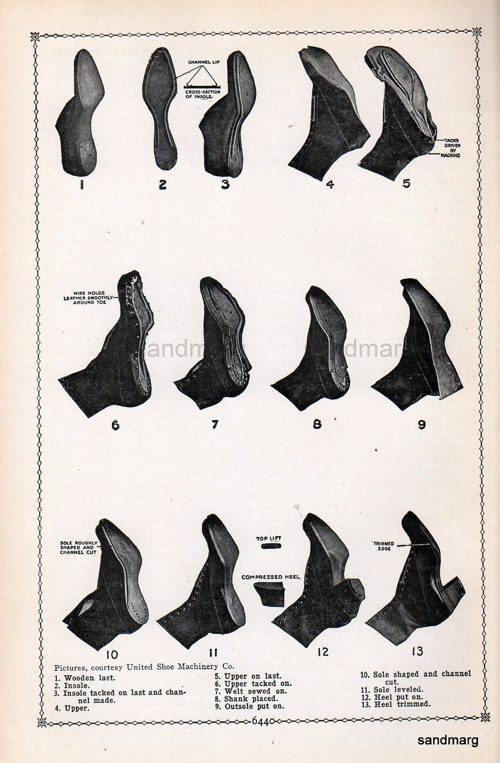 1906 How Shoes Are Made Black and White Chart