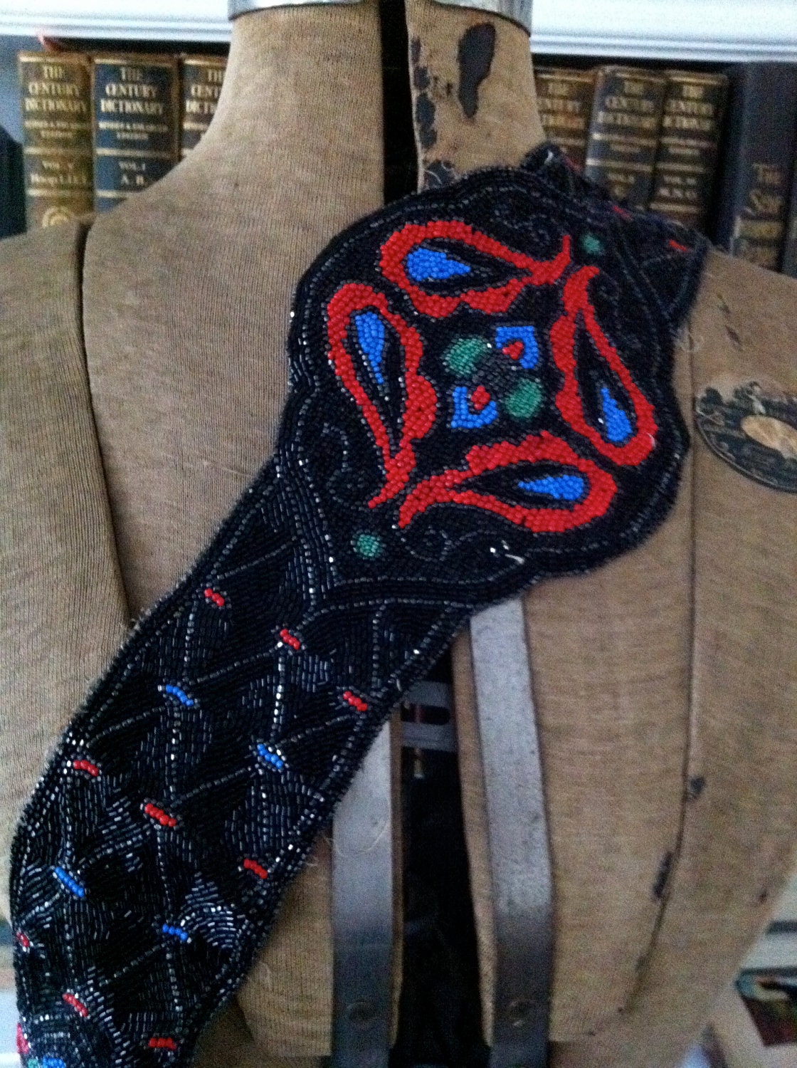 1920s French Jet black Beaded dress appliqué trim - over 36" long