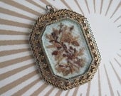 vintage Dried, Pressed Flower Pendant - 1970s Victorian Revival, Bohemian Princess