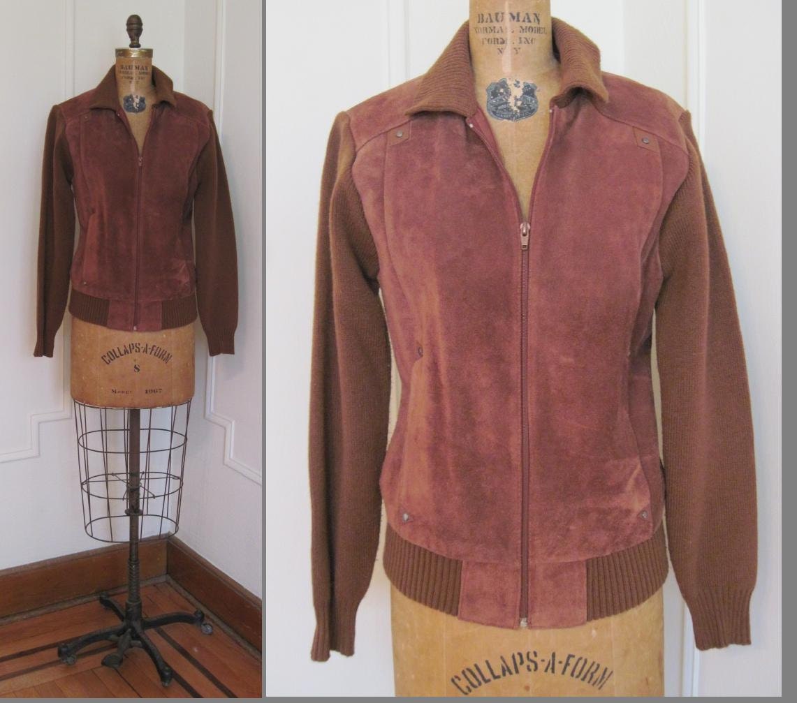 1970s Burnt Sienna Suede and Knit Jacket - vintage size small to medium