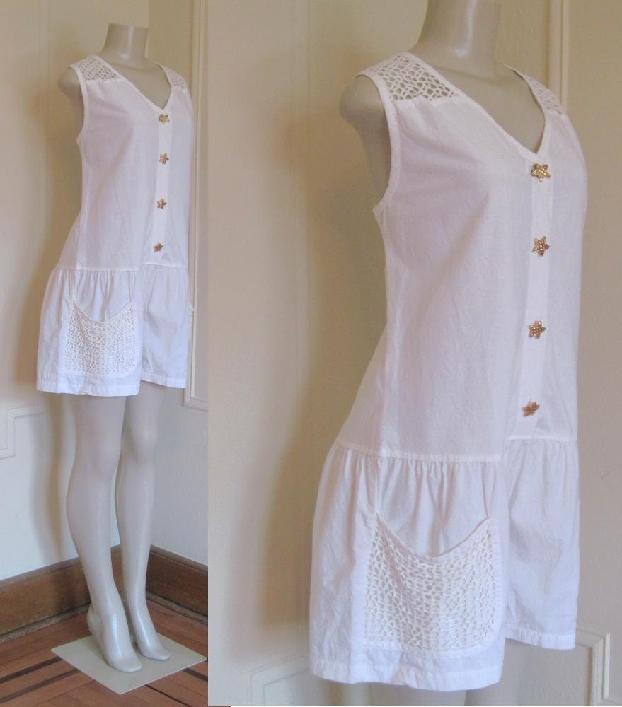 Vintage 80s Nautical Romper with Gold Stars and Netting