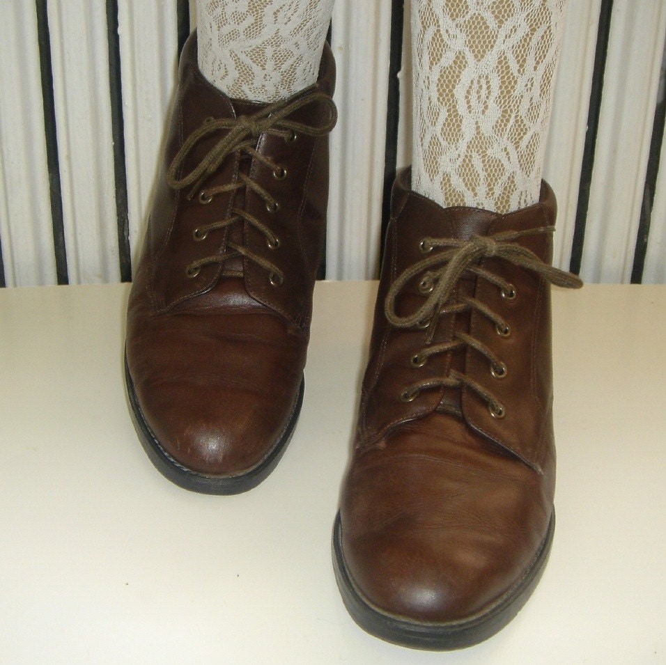 vintage Brown Leather Granny Boots sz 7