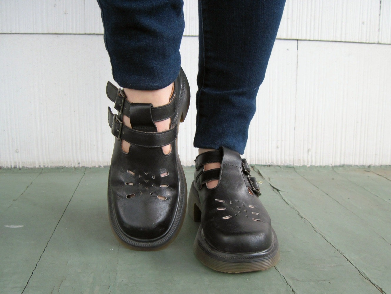 vintage T-Strap Doc Martens, Black Leather Mary Janes, made in England