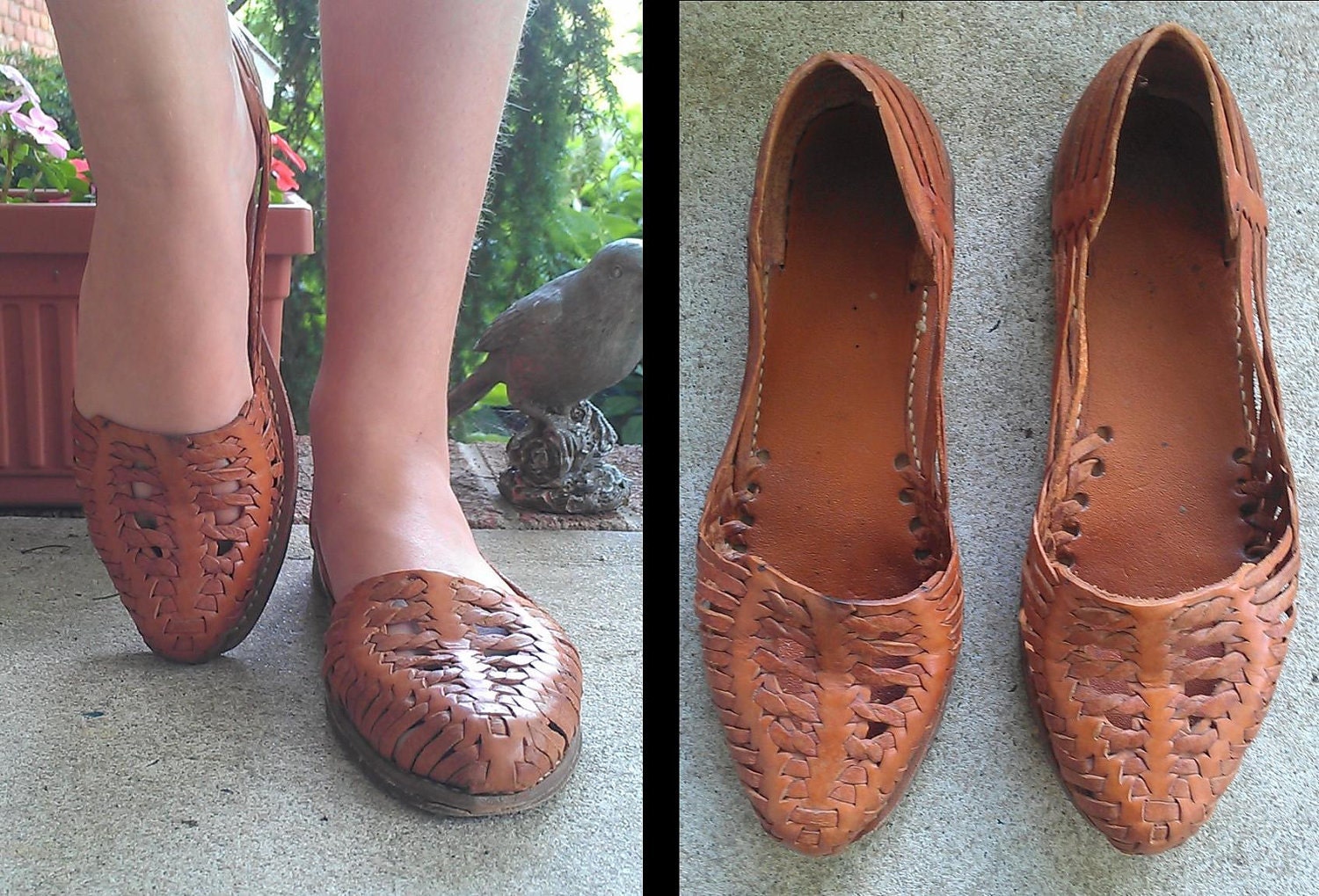 Huarache - vintage 1980s Honey Brown Woven Leather Flats - size 9