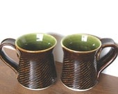 2 Brown and Green Mugs