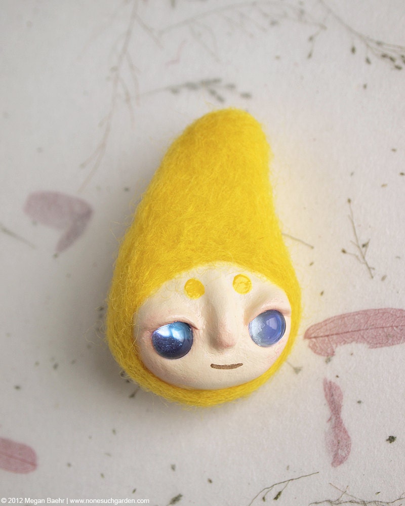 Mixed Media Brooch, OOAK - Yellow Sproutling