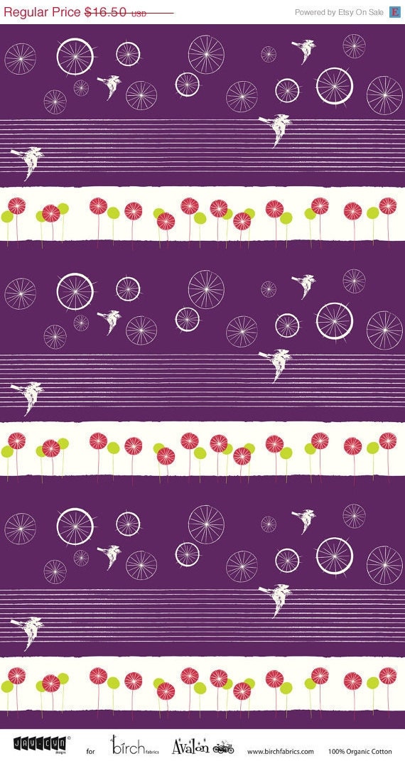on sale 1 yard---Take Flight in Grape, 100 percent cotton organic fabric, Jay-Cyn Designs for Birch Fabrics