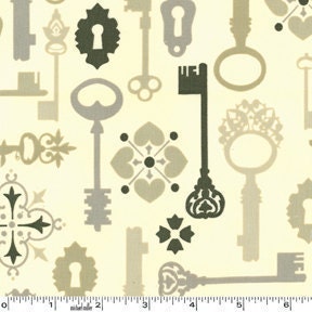 SALE---1 yard---Lock and Key in Khaki, Secret Garden, Sandi Henderson, Michael Miller Fabrics