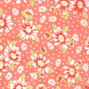 ON SALE---California Girl---Seaside Daisies in Coral--1 yard--Fig Tree Quilts for Moda Fabrics